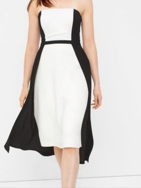 White House | Black Market Strapless Evening Formal Black White Gown Size 2 NWOT
